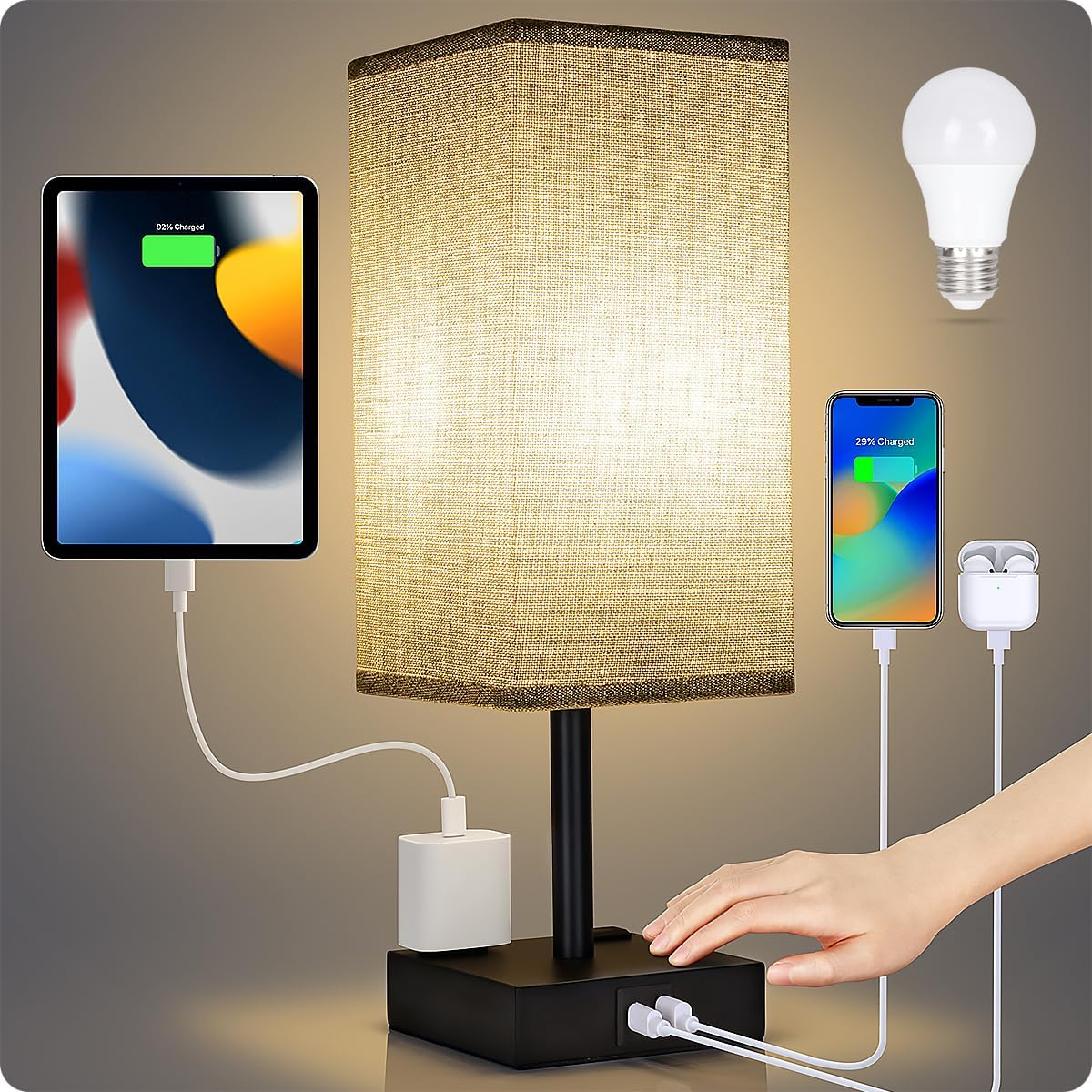 Soilsiu Dimmable LED Study Lamp with Dual USB Ports, Adjustable Work Light for Small Office Desks