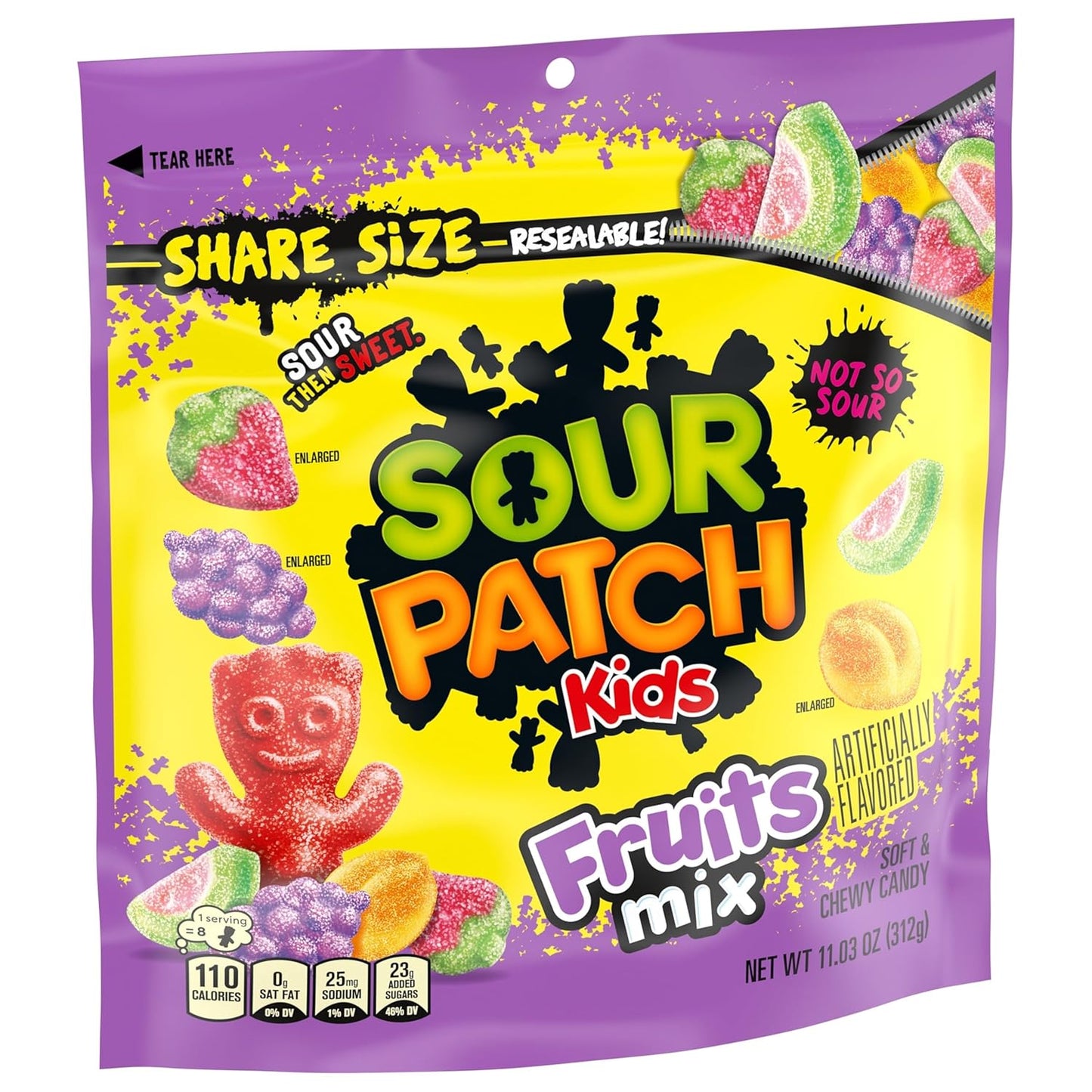 SOUR PATCH KIDS Assorted Fruit Gummies for Valentine's Day Gift Tins and Stocking Stuffers, 11.03 oz