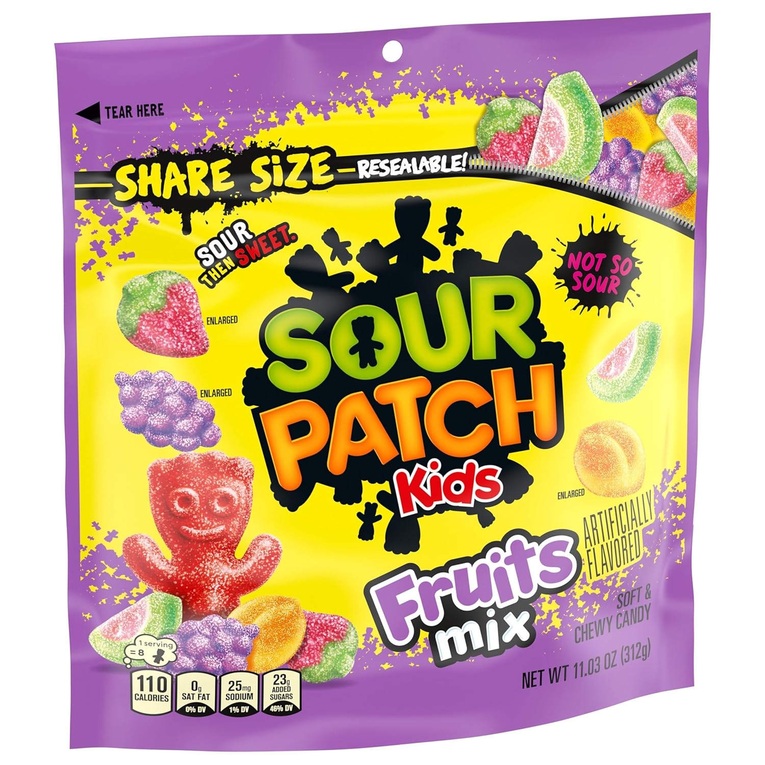 SOUR PATCH KIDS Assorted Fruit Gummies for Valentine's Day Gift Tins and Stocking Stuffers, 11.03 oz
