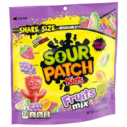 SOUR PATCH KIDS Assorted Fruit Gummies for Valentine's Day Gift Tins and Stocking Stuffers, 11.03 oz