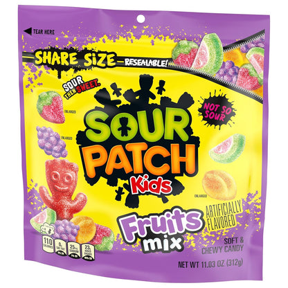 SOUR PATCH KIDS Assorted Fruit Gummies for Valentine's Day Gift Tins and Stocking Stuffers, 11.03 oz
