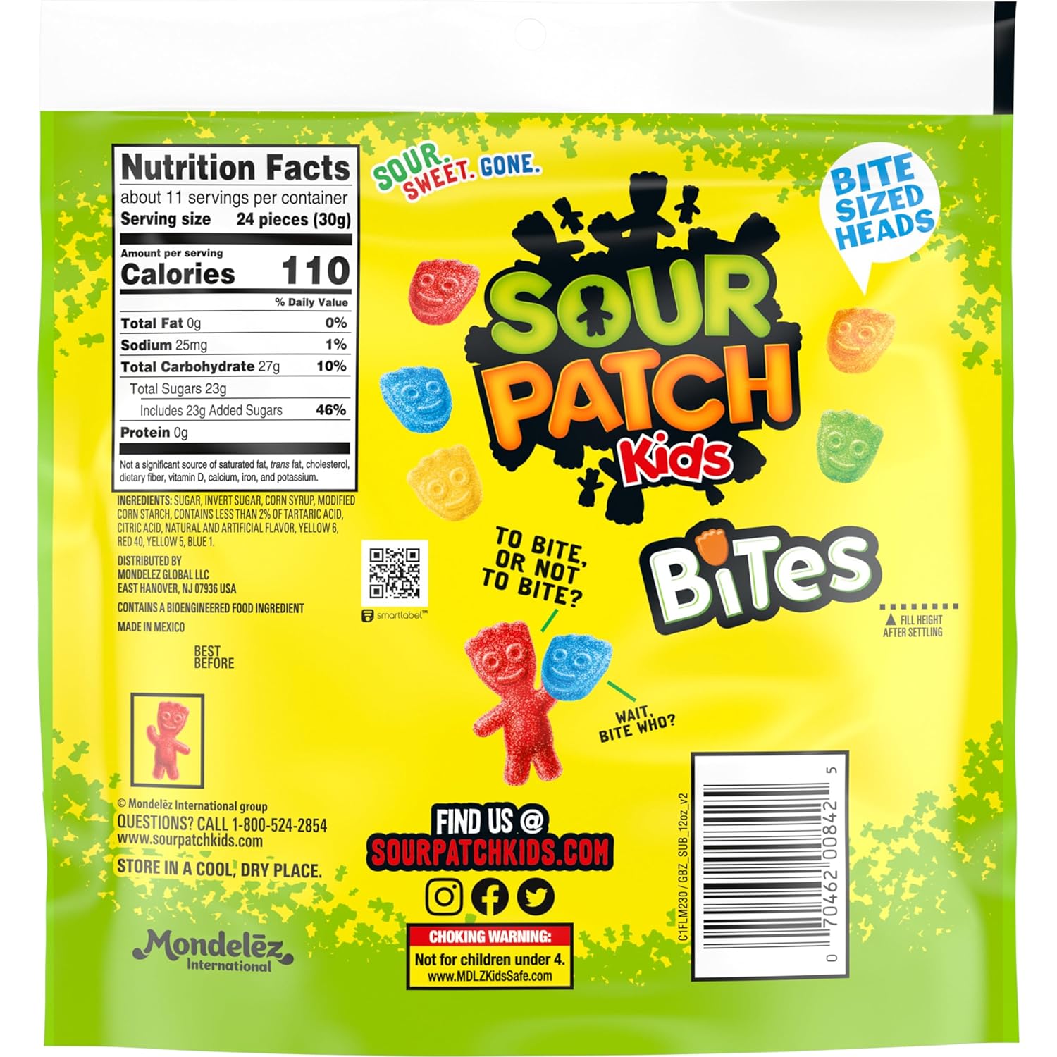 SOUR PATCH KIDS Bites Soft & Chewy Candy, 12 oz – Portion-Controlled Chewy Bites for Craving Management