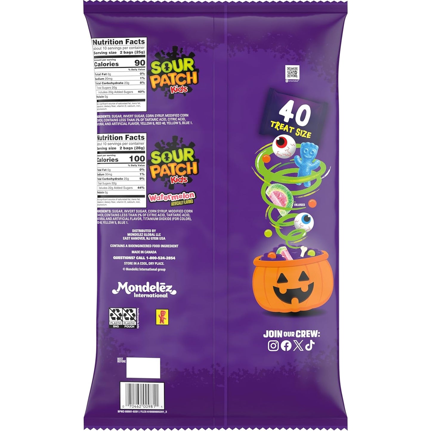 SOUR PATCH KIDS Original & Watermelon Bulk Candy - Clean Pre-Wrapped Bags for an Uncluttered Halloween Candy Bowl