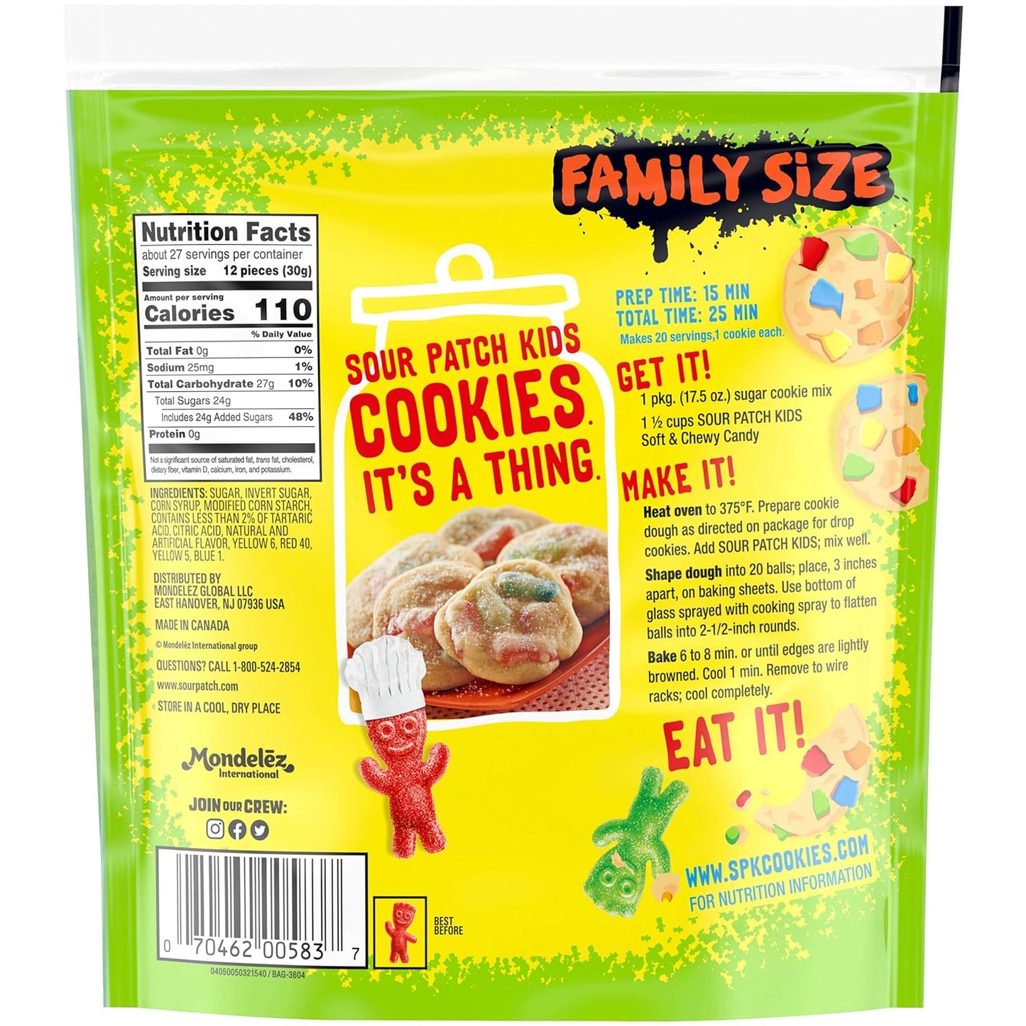 SOUR PATCH KIDS Sour Then Sweet Gummy Candy, 1.8 lb Resealable Gift Pack for Road Trips, Office Breakrooms, and Care Packages