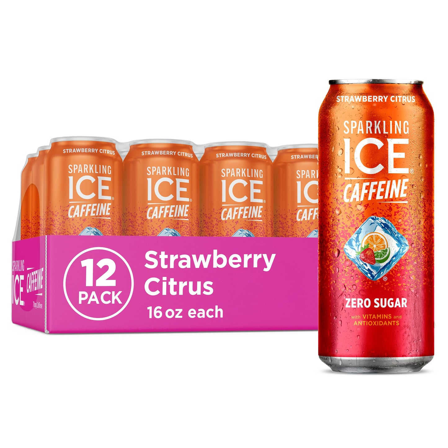 Sparkling Ice Caffeine Black Raspberry Sparkling Water for Home Office Focus, Zero Sugar Desk Drink with 70mg Caffeine