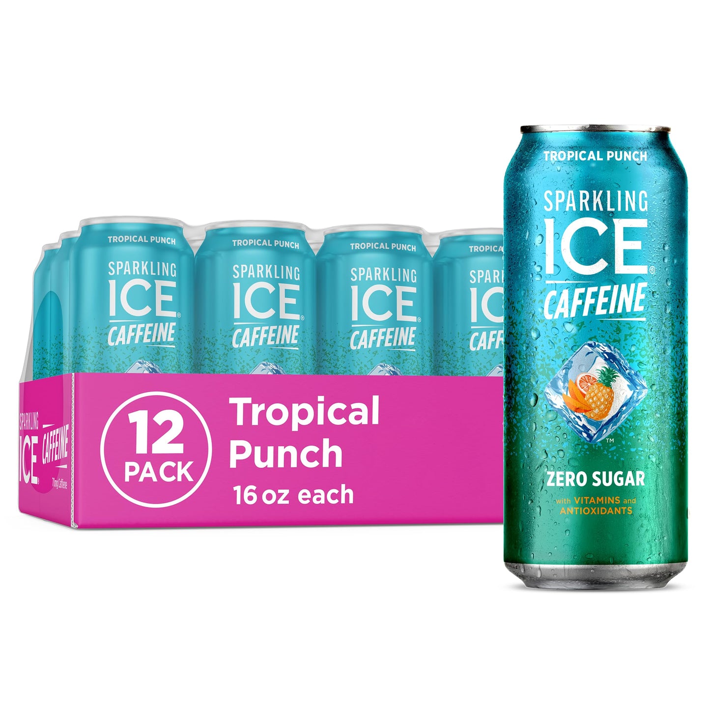 Sparkling Ice Caffeine Black Raspberry Sparkling Water for Home Office Focus, Zero Sugar Desk Drink with 70mg Caffeine