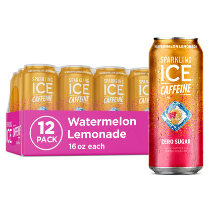 Sparkling Ice Caffeine Black Raspberry Sparkling Water for Home Office Focus, Zero Sugar Desk Drink with 70mg Caffeine