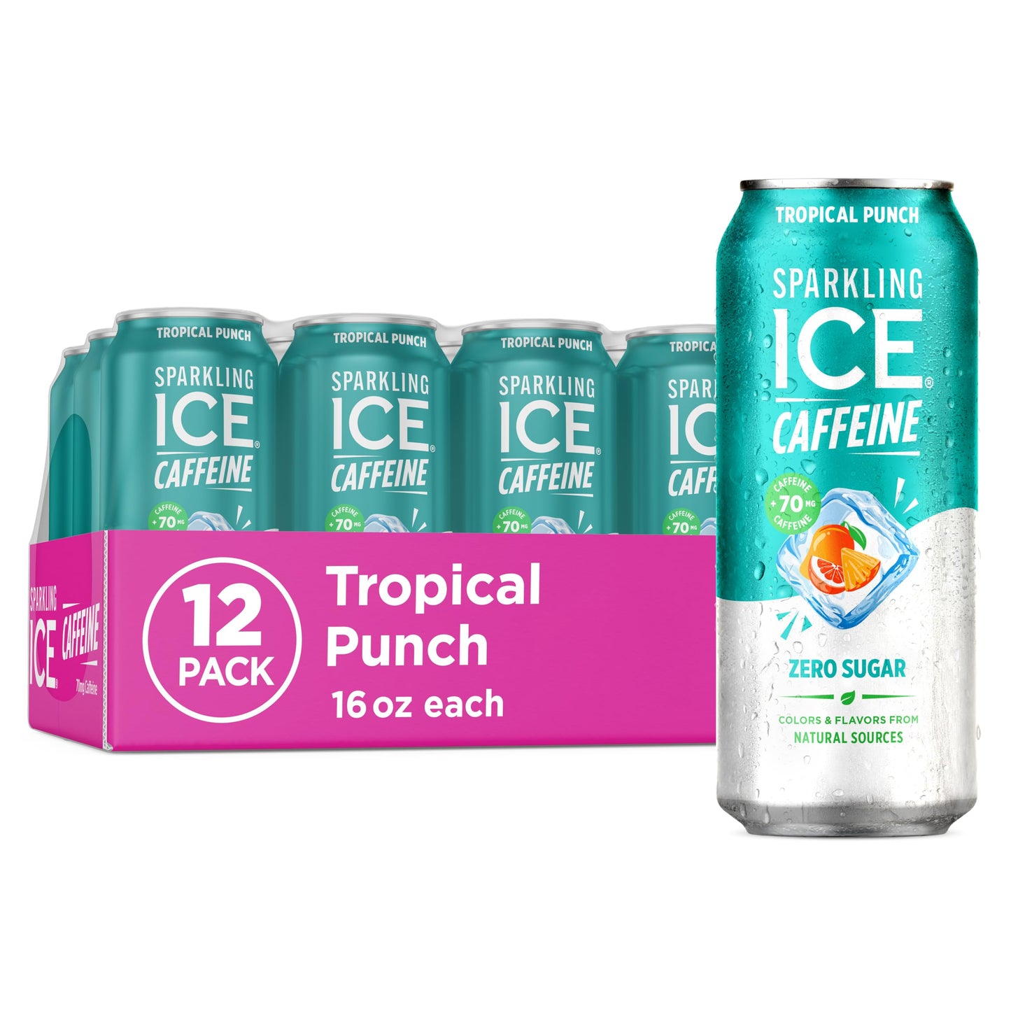 Sparkling Ice Caffeine Black Raspberry Sparkling Water for Home Office Focus, Zero Sugar Desk Drink with 70mg Caffeine
