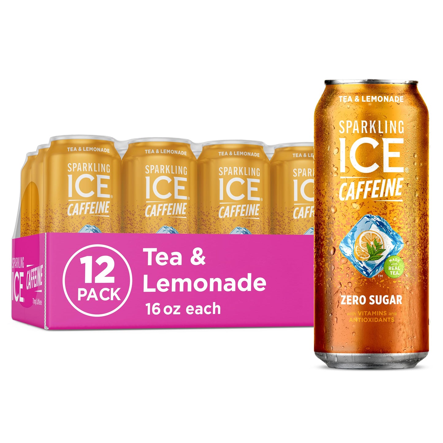 Sparkling Ice Caffeine Black Raspberry Sparkling Water for Home Office Focus, Zero Sugar Desk Drink with 70mg Caffeine