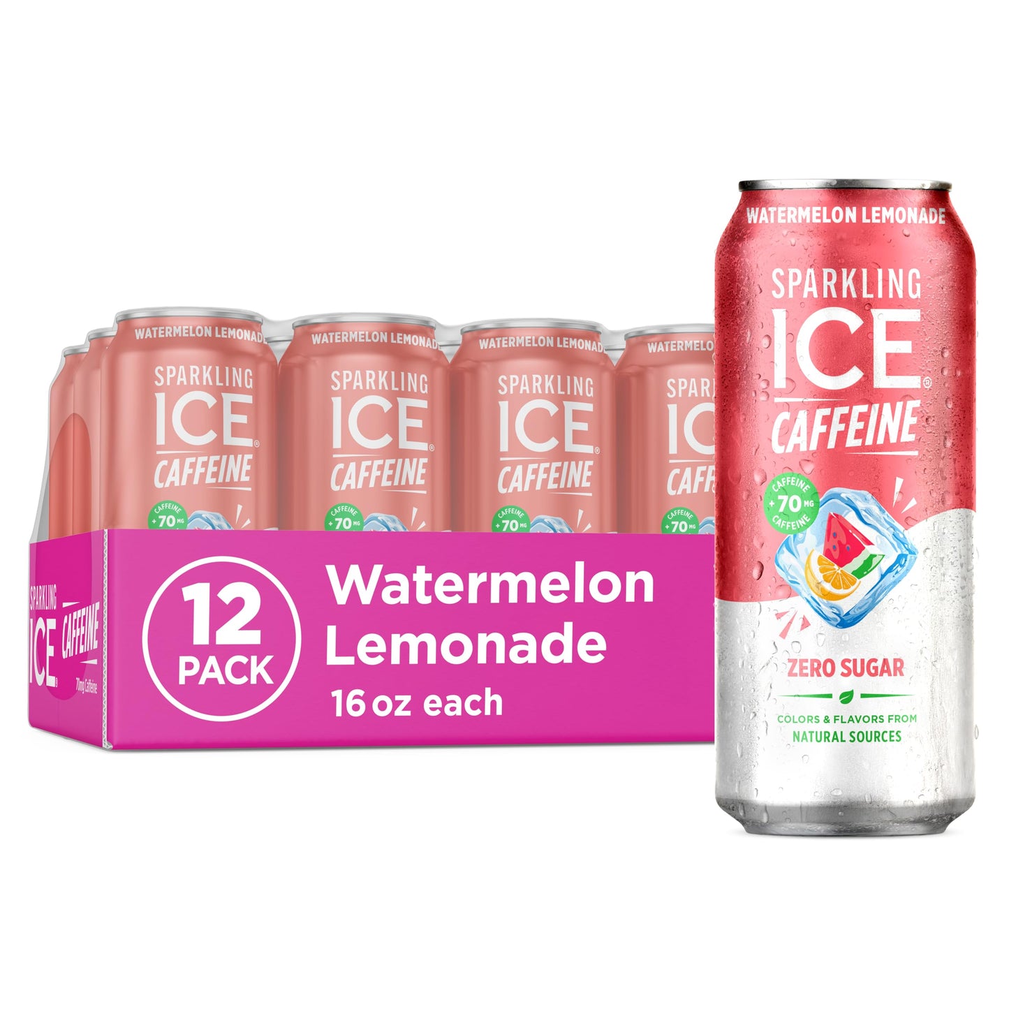 Sparkling Ice Caffeine Black Raspberry Sparkling Water for Home Office Focus, Zero Sugar Desk Drink with 70mg Caffeine
