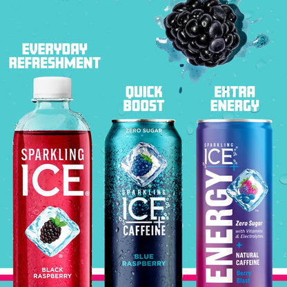 Sparkling Ice Caffeine Black Raspberry Sparkling Water Valentine's Day Gift, Thoughtful Sparkling Caffeine Drink for the Wellness Lover