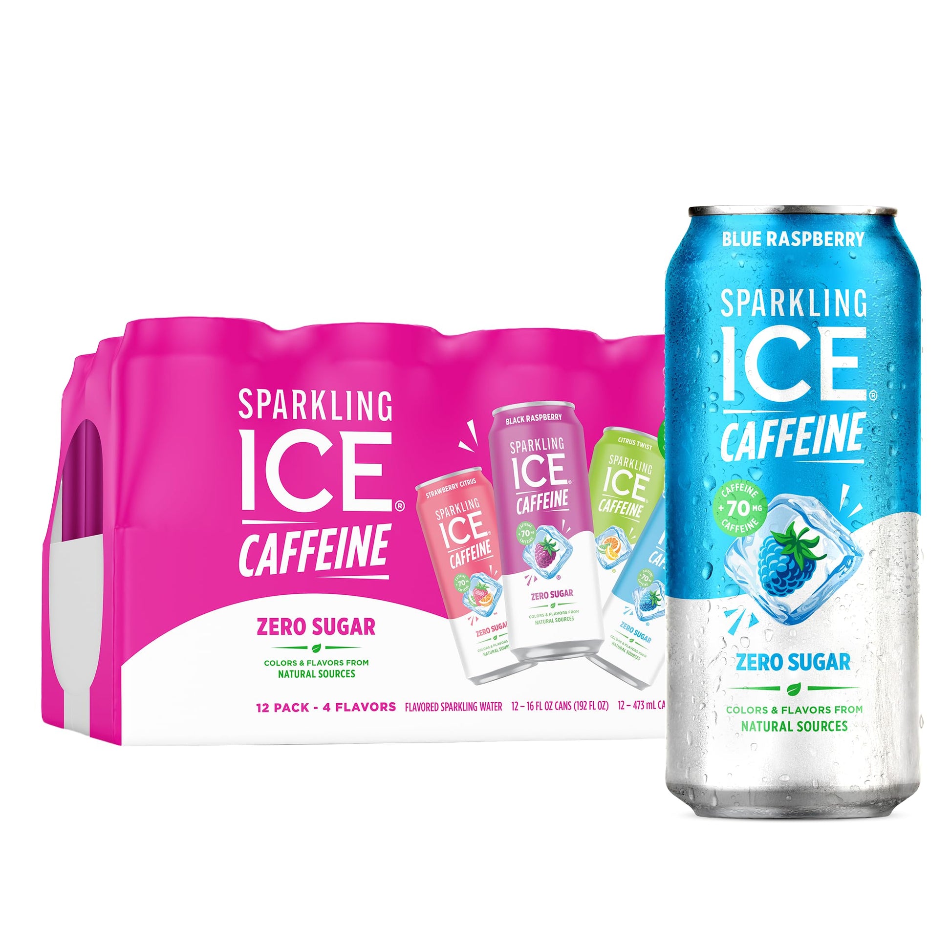 Sparkling Ice Caffeine Black Raspberry Sparkling Water Valentine's Day Gift, Thoughtful Sparkling Caffeine Drink for the Wellness Lover
