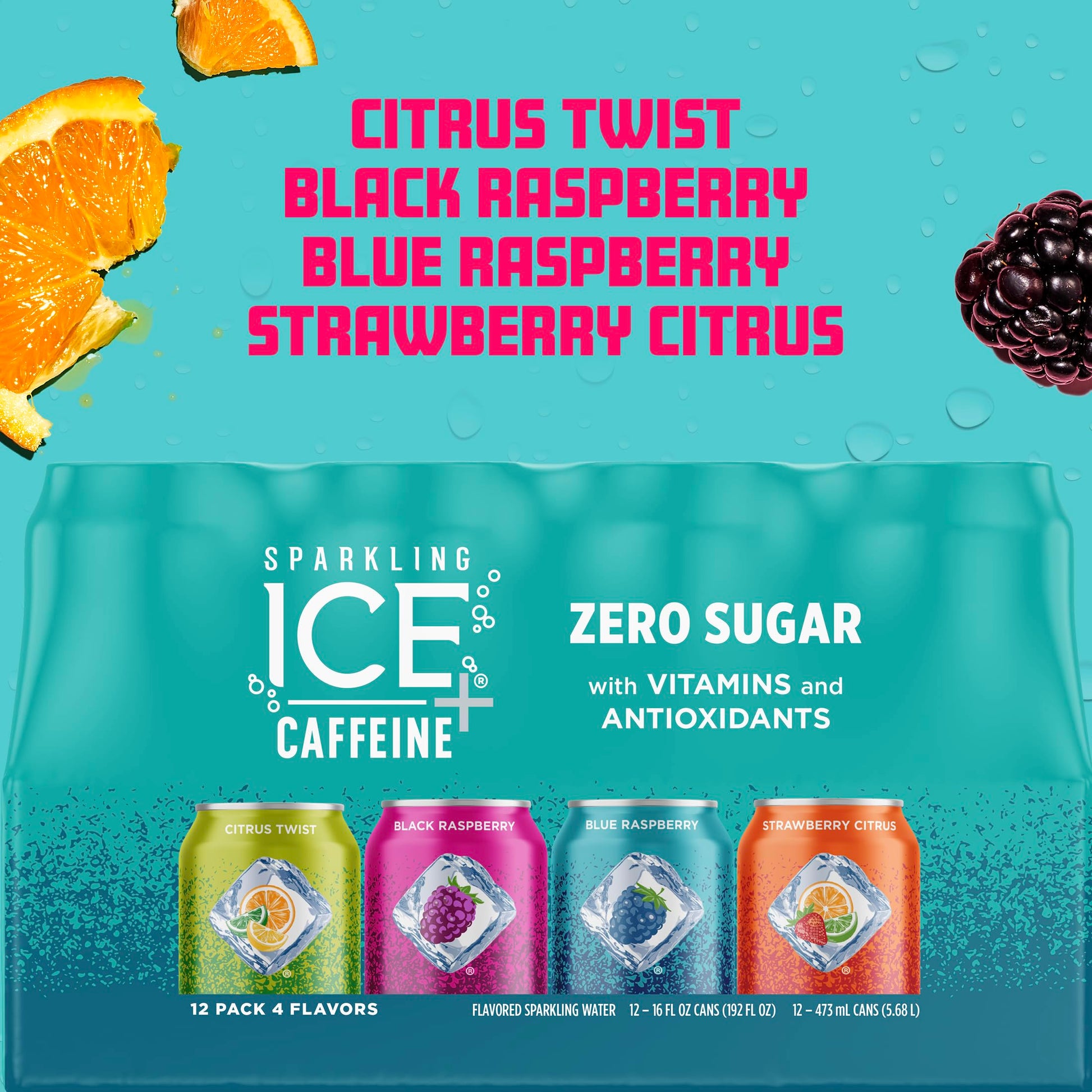 Sparkling Ice Caffeine Black Raspberry Sparkling Water Valentine's Day Gift, Thoughtful Sparkling Caffeine Drink for the Wellness Lover