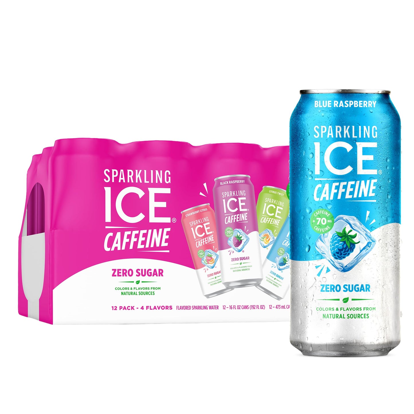 Sparkling Ice Caffeine Black Raspberry Sparkling Water Valentine's Day Gift, Thoughtful Sparkling Caffeine Drink for the Wellness Lover