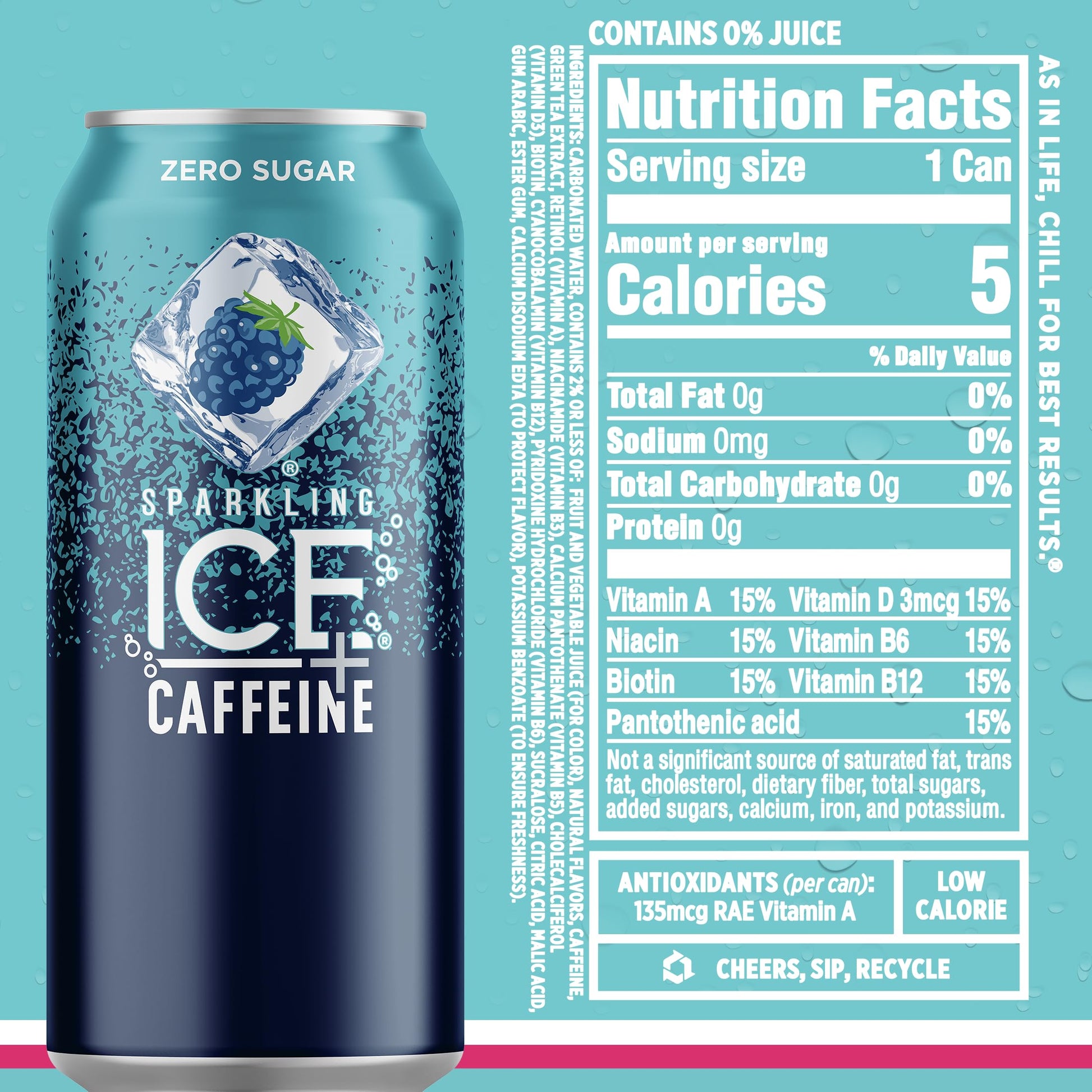 Sparkling Ice Caffeine Black Raspberry Sparkling Water Valentine's Day Gift, Thoughtful Sparkling Caffeine Drink for the Wellness Lover