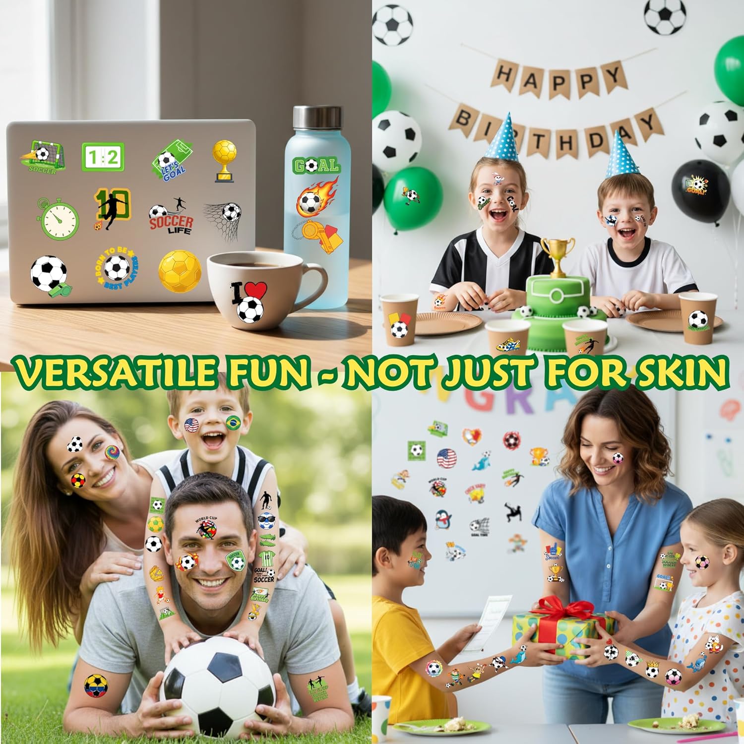 Sports Themed Birthday Gift for Soccer Fans – 96 Piece Tattoo Sticker Party Pack