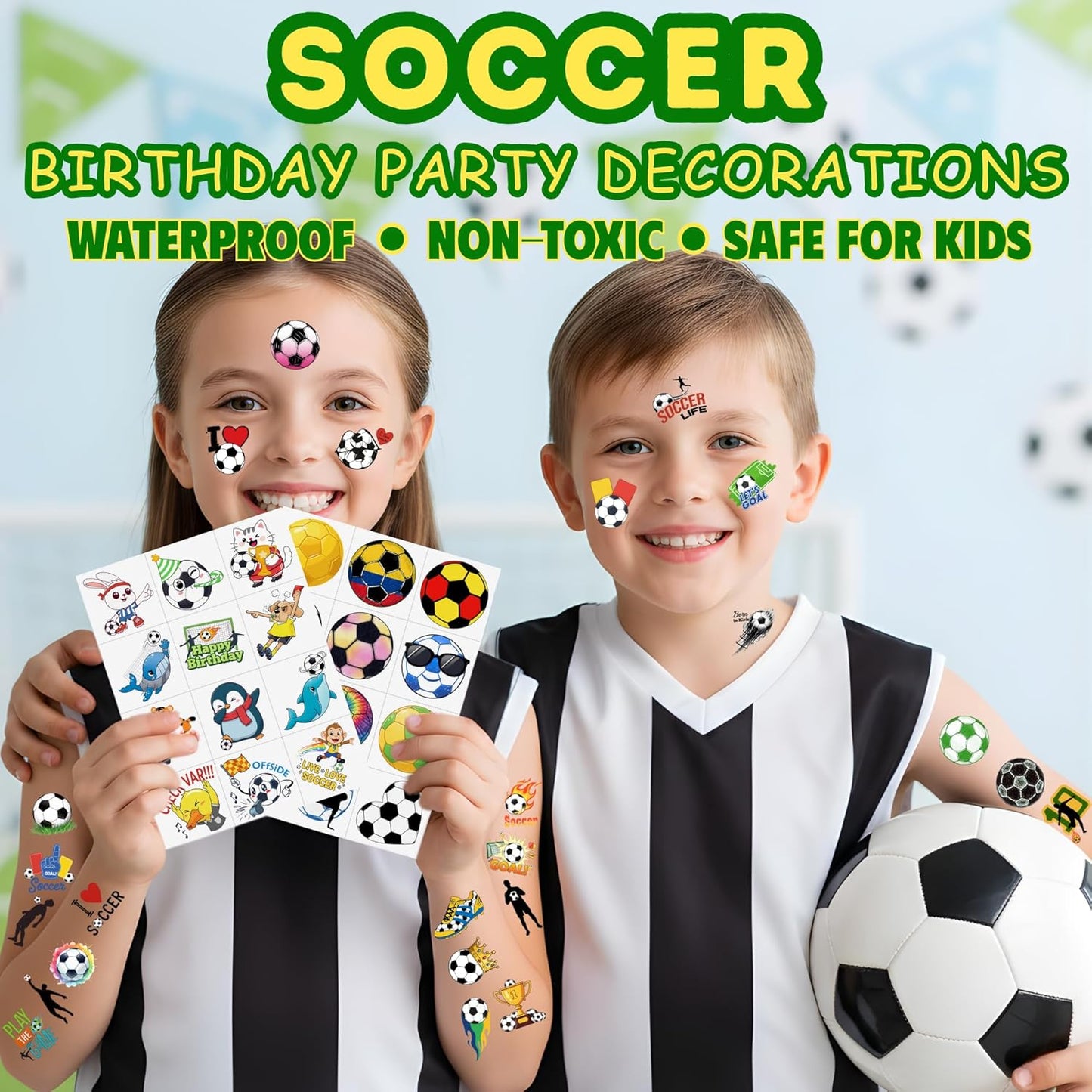 Sports Themed Birthday Gift for Soccer Fans – 96 Piece Tattoo Sticker Party Pack