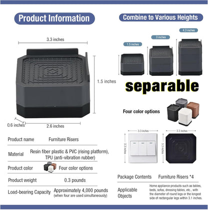 Stackable Bed Risers 4000 lb Capacity – Stable, No-Wobble Lift for Seniors and Mobility Support