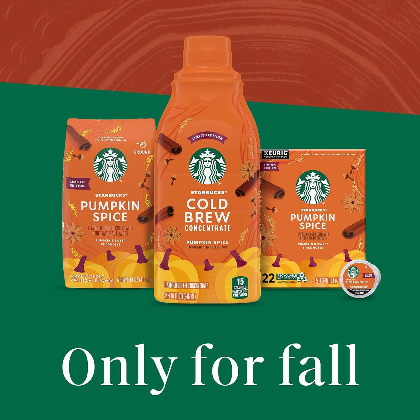 Starbucks Pumpkin Spice Cold Brew Concentrate – Camping Coffee Concentrate for Autumn Trips, 32 oz Bottle