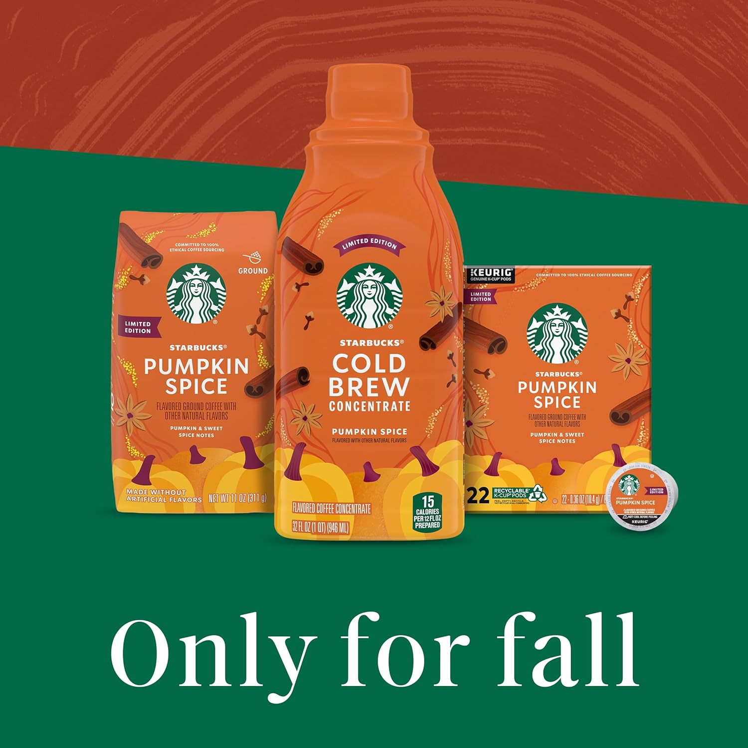 Starbucks Pumpkin Spice Cold Brew Concentrate – Camping Coffee Concentrate for Autumn Trips, 32 oz Bottle