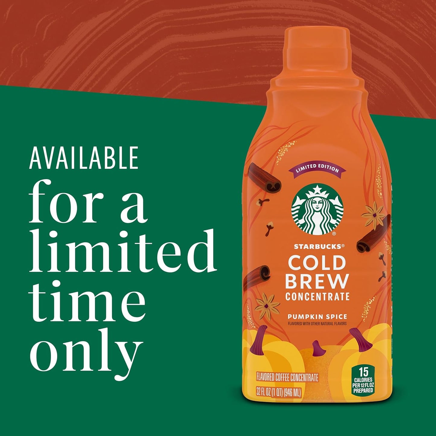 Starbucks Pumpkin Spice Cold Brew Concentrate – Camping Coffee Concentrate for Autumn Trips, 32 oz Bottle
