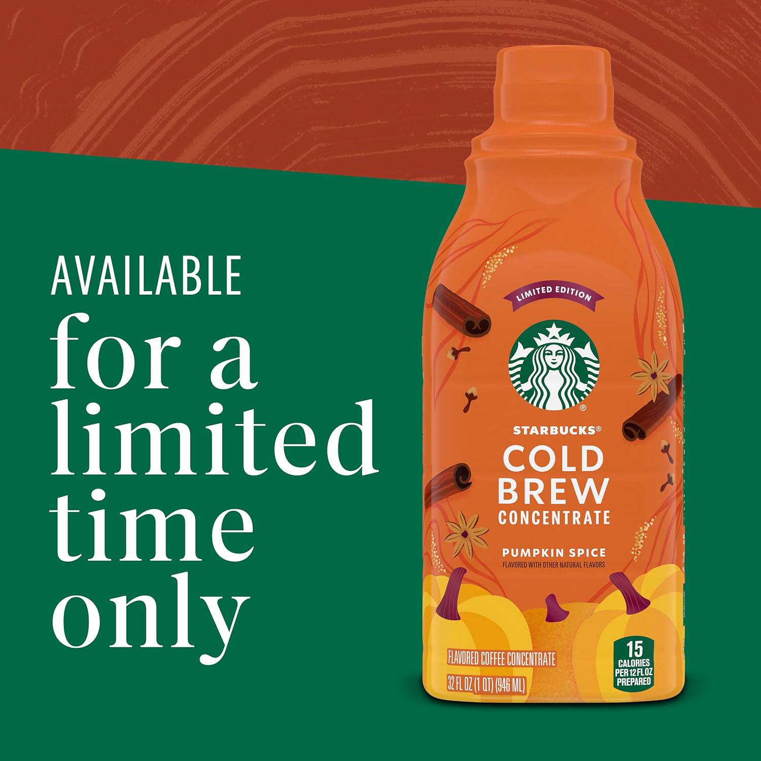 Starbucks Pumpkin Spice Cold Brew Concentrate – Camping Coffee Concentrate for Autumn Trips, 32 oz Bottle