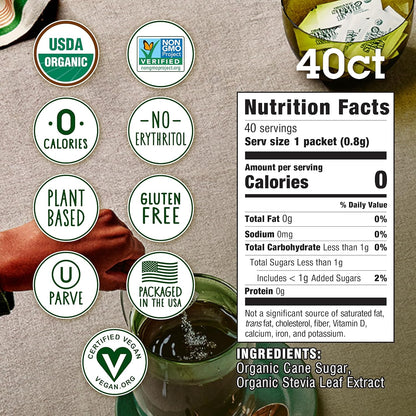 Stevia In The Raw Organic Stevia Sweetener Packets – Portable Sugar Swap for Picnic Iced Tea and Patio Lattes