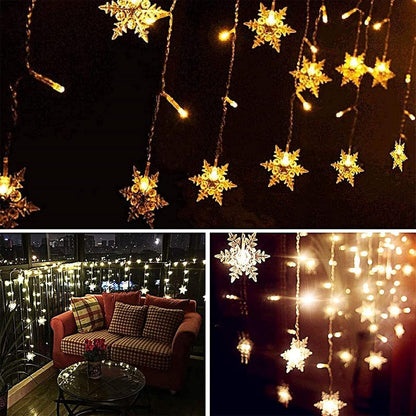 String Lights LED Snowflake Curtain – Family-Friendly Playroom Window Light, Warm White with 8 Modes