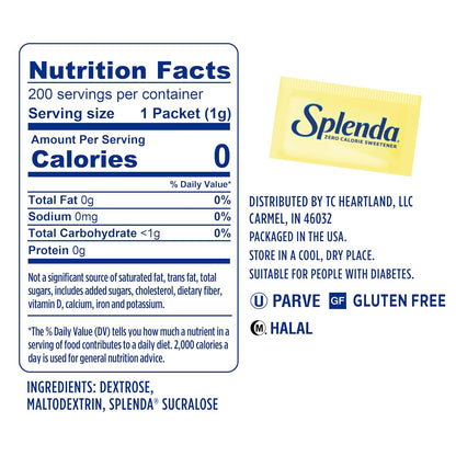 sucralose-based sweetener measuring equal to two teaspoons of sugar per packet