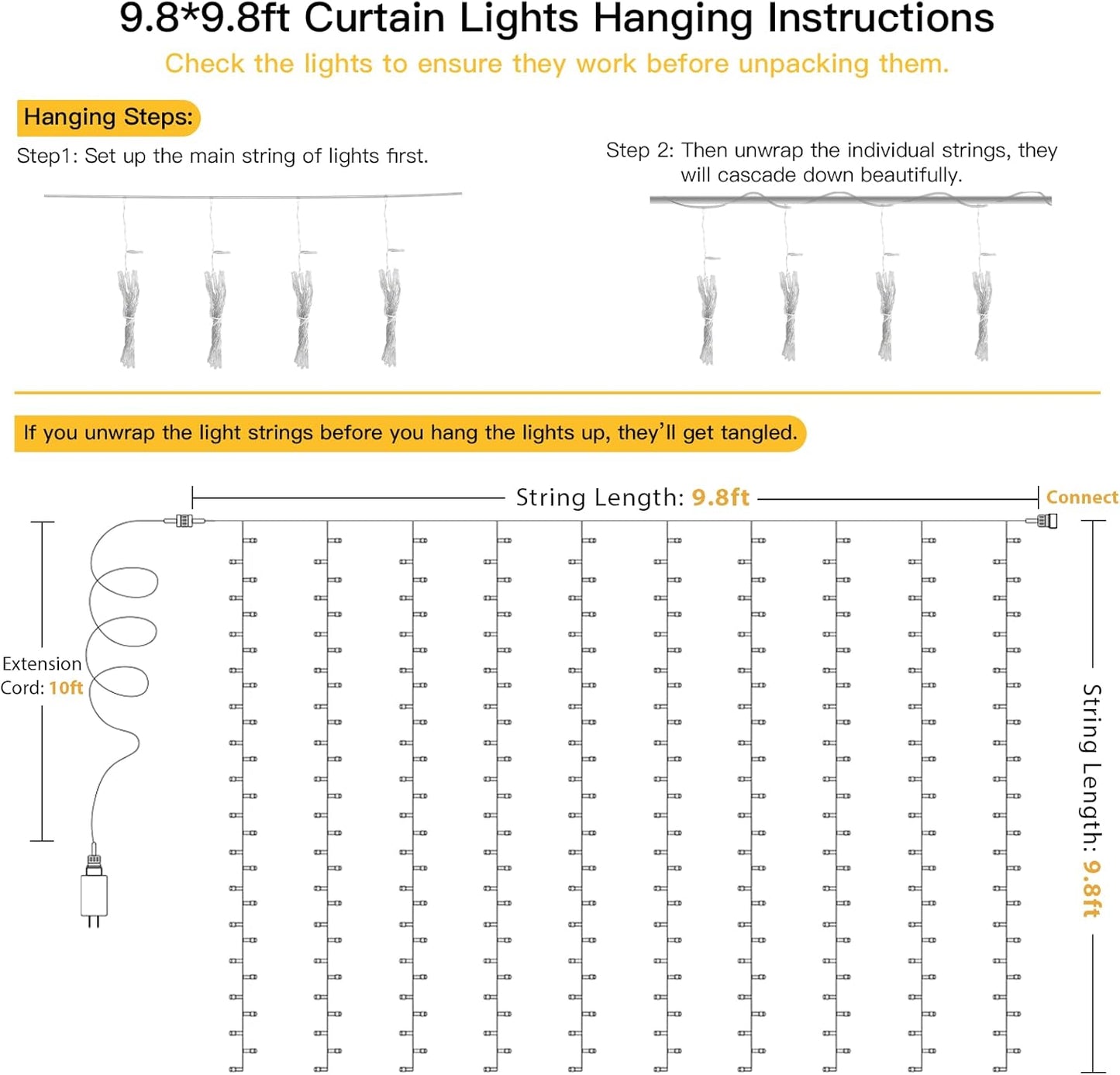 suddus Fairy Curtain Lights for Bedroom – Cozy Housewarming Gift for Women and Mom, 300 LED Warm White with 6H Auto Timer