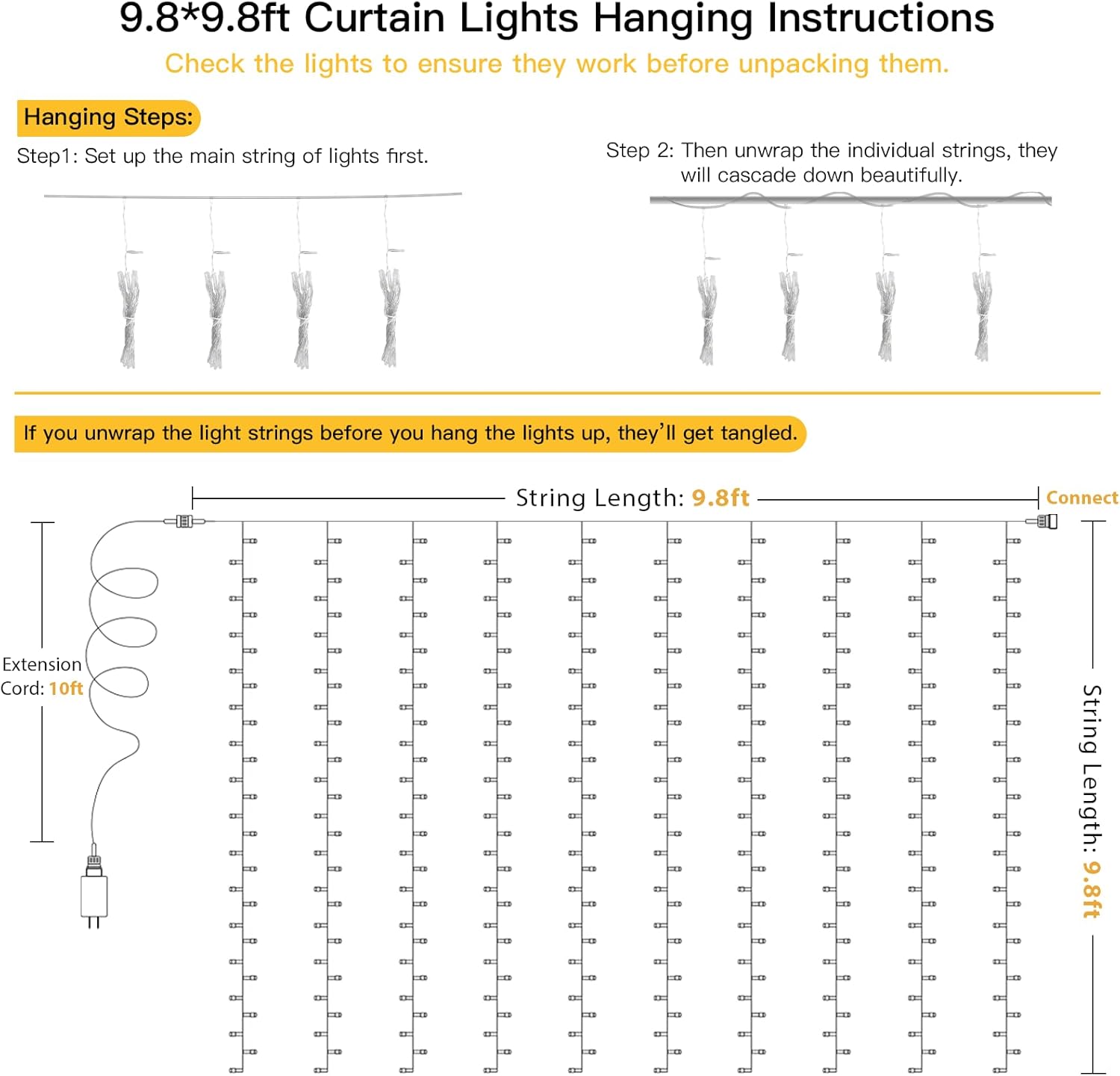 suddus Fairy Curtain Lights for Bedroom – Cozy Housewarming Gift for Women and Mom, 300 LED Warm White with 6H Auto Timer