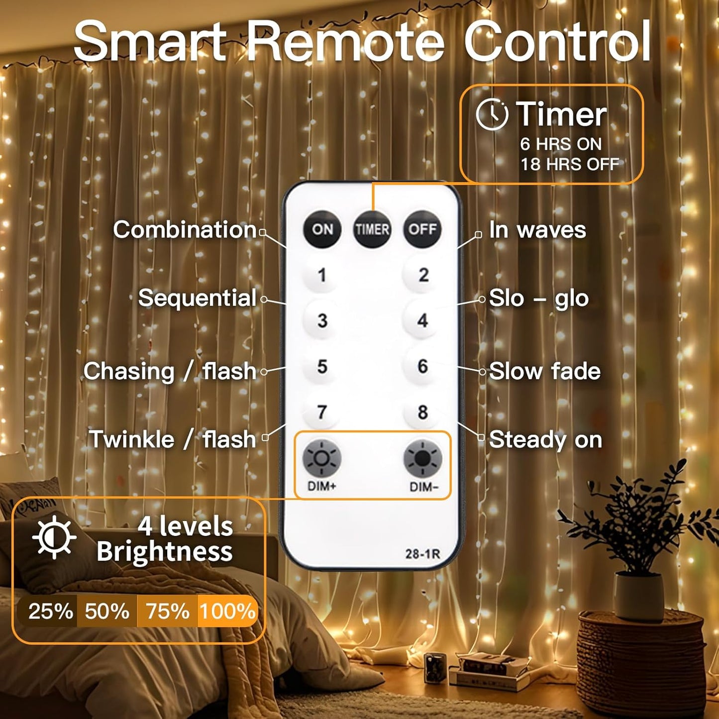 suddus Fairy Curtain Lights for Bedroom – Cozy Housewarming Gift for Women and Mom, 300 LED Warm White with 6H Auto Timer