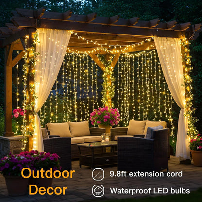 suddus LED Hanging Curtain Lights for Camping and Backyard – Portable USB Fairy Lights with 8 Modes and Timer