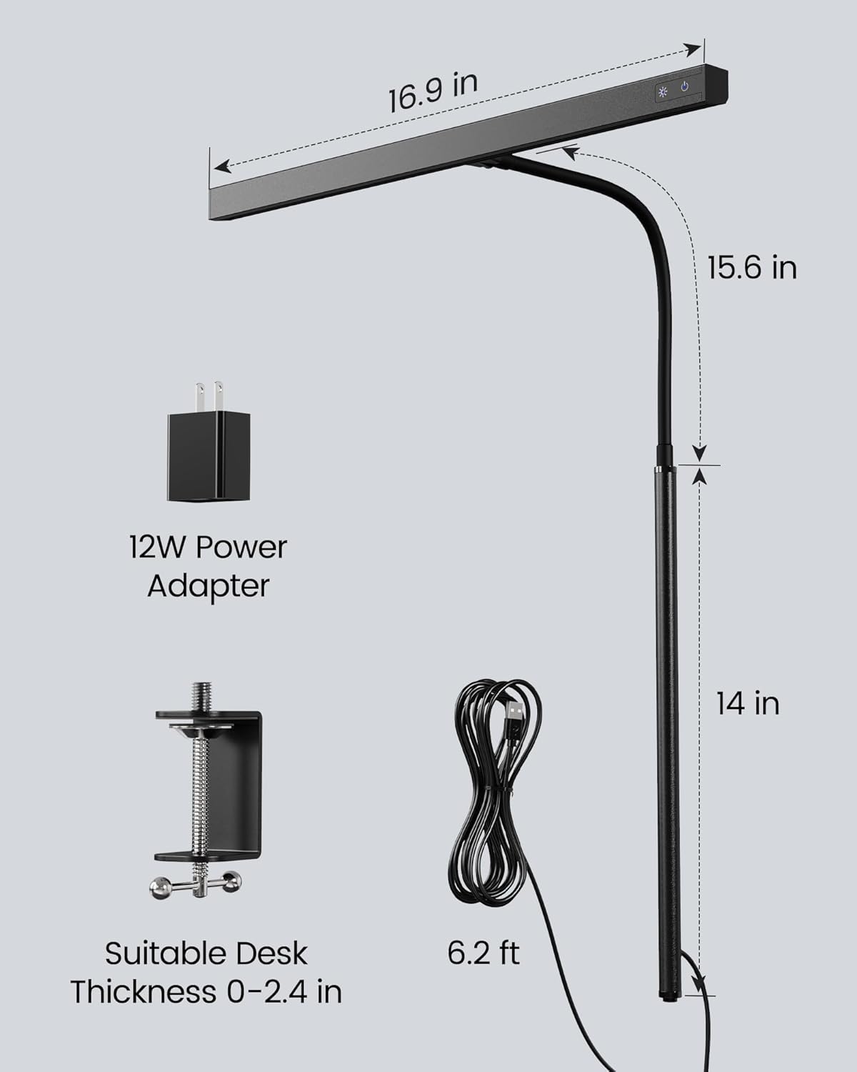 SUPERDANNY LED Desk Lamp – Single-Cord USB Desk Light for Intentional, Cable-Free Workspaces