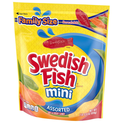 Swedish Fish Mini Fish-Shaped Candy – Kid-Friendly Soft Chews for Stocking Stuffers, Christmas Stockings, and Valentine Class Parties, 24 Bags