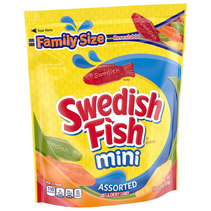 Swedish Fish Mini Fish-Shaped Candy – Kid-Friendly Soft Chews for Stocking Stuffers, Christmas Stockings, and Valentine Class Parties, 24 Bags