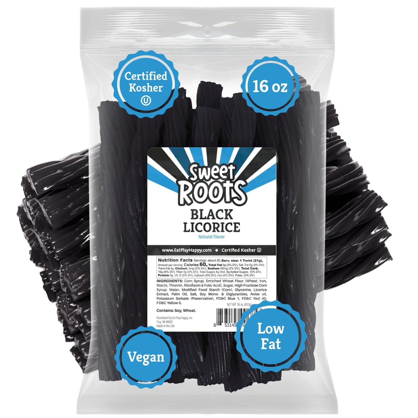 Sweet Roots Blue Raspberry Chewy Licorice Candy – 16 oz Bulk Bag for Hiking Packs, Beach Totes, and Backyard BBQs