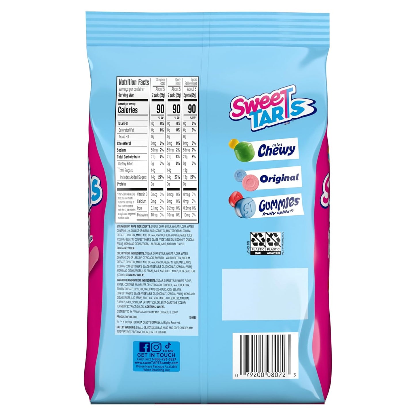 SweeTARTS Ropes Soft Chewy Candy 15 oz – Tangy Desk Treat for Long Meetings, Conference Tables, and Reception Areas