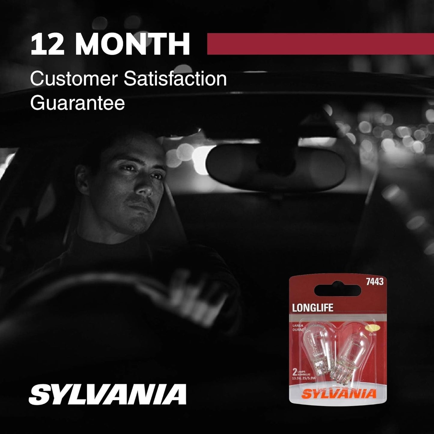 SYLVANIA 7443 Long Life Miniature Bulb for DRL and Reverse, Faster DIY Repair for Any Driver
