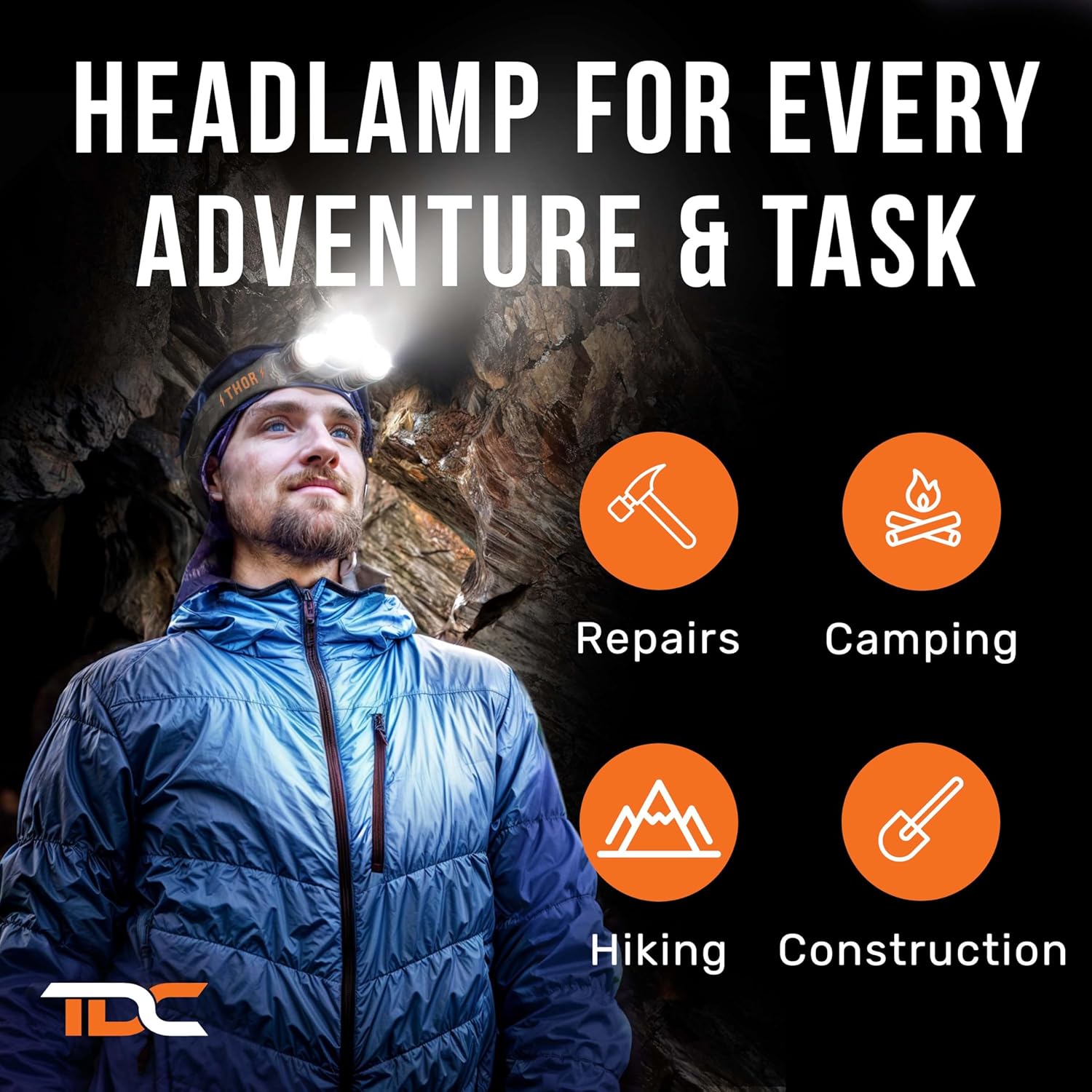 TDC Head Lamp Led Rechargeable - Lightweight Headlamp for Backpacking, Patio Nights, and Outdoor Dining