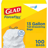Glad ForceFlex 13 Gal Tall Trash Bags, 100 Count Leak Proof Bags for Sharp and Heavy Food Waste