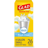 Glad Quick-Tie Small Garbage Bags 4 Gallon – Child-Safe Liner for Playroom and Diaper Station Cleanup