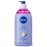 NIVEA Shea Nourish Lotion with Deep Nourishing Serum – Nightly Self-Care Body Moisturizer for Stress-Relief and Deep Hydration, 33.8 Fl Oz