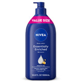 NIVEA Essentially Enriched Body Lotion for Very Dry Skin, Gentle Non-Greasy Formula for Sensitive Skin and Reactive Users, 33.8 Fl Oz Value Size Pump
