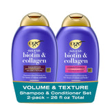 OGX Thick & Full + Biotin and Collagen – Valentine's Day Self-Care Gift for Women, Scented Volumizing Shampoo and Conditioner 2-Pack