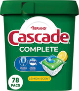 Cascade Complete Dishwasher Detergent – Pre-Measured Lemon Pods for Streamlined Kitchen Routines, 78 Count
