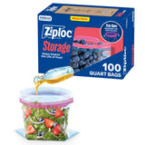 Ziploc Grip 'n Seal Quart Bags with Leak-Proof Smart Zip Plus for Family Kitchens, Lunchboxes, and Freezer Meals, 100 Count