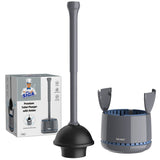 MR.SIGA Toilet Plunger with Holder, Less-is-More Bathroom Cleaning Essential in Matte Black, Black