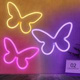 BRIGHTDECK Butterfly Neon Wall Art Trio – Playroom and Kids Bedroom Lighting, No Flame No Heat USB or Battery Operated Decorative Signs