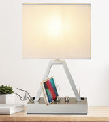 Briever Touch Lamp with Charging Hub – Clean-Lined Desk Lamp for Small Spaces with Cream Linen Shade and Hidden Cable Design